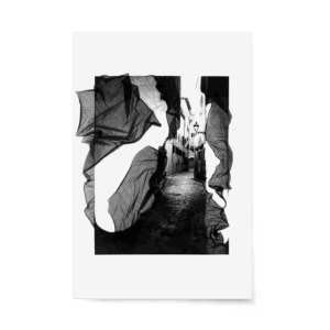 Black and White photography of an Italian alley intervened with Mordançage.