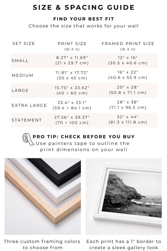 Size guide to help you choose the print that works for your wall